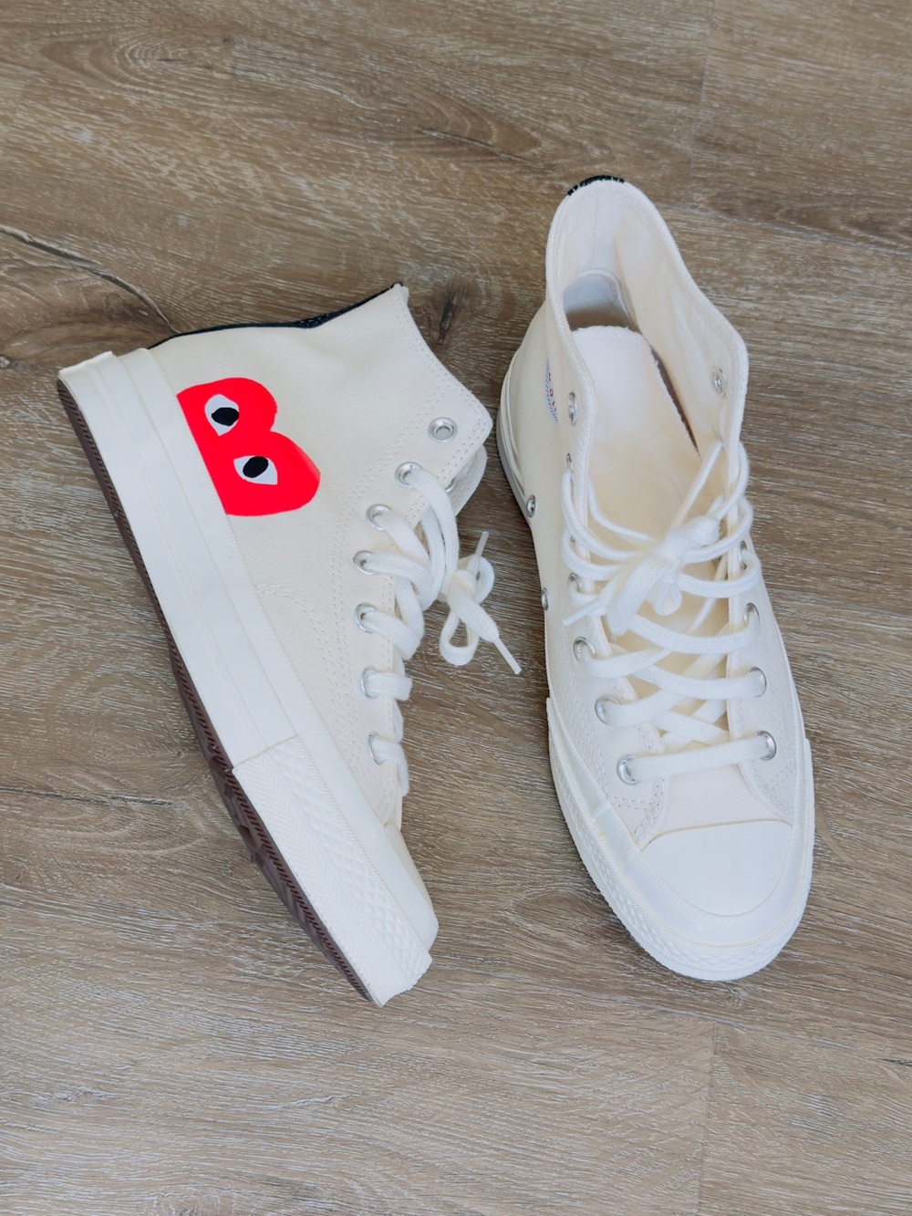 Comme des Garcons Cream High-Top Sneakers with Red Heart
